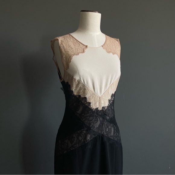 BCBGMAXAZRIA Aida Black Lace Open Back Gown | Nude Illusion Evening Dress Glam - Picture 2 of 6